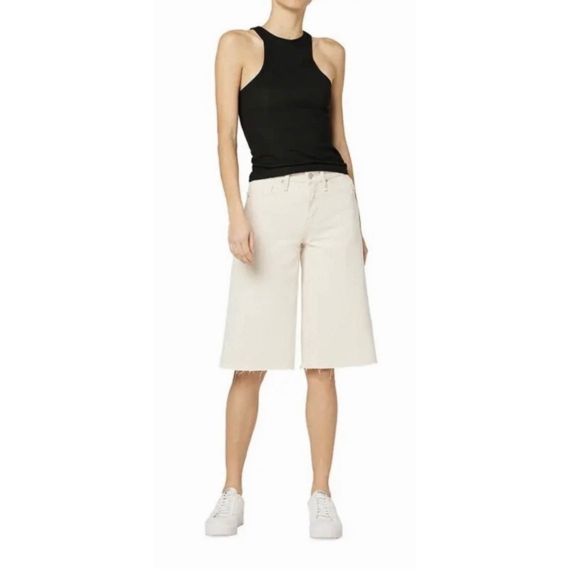 Hudson Bermuda Shorts Womens 25 Cream High Rise Wide Leg Raw Hem Denim Longline